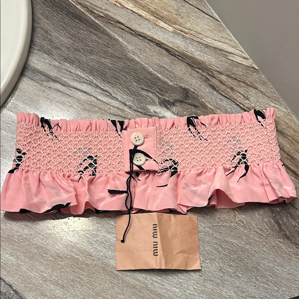 NWT MIU MIU Pink & Black Ruffled Silk Rondini Belt